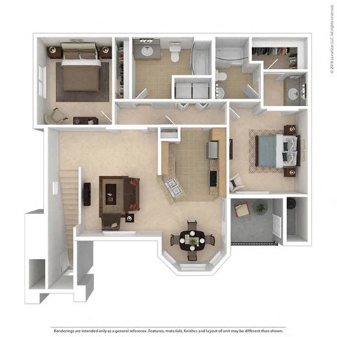 Floor plan for 2 beds, 2 baths, 1184 sqft